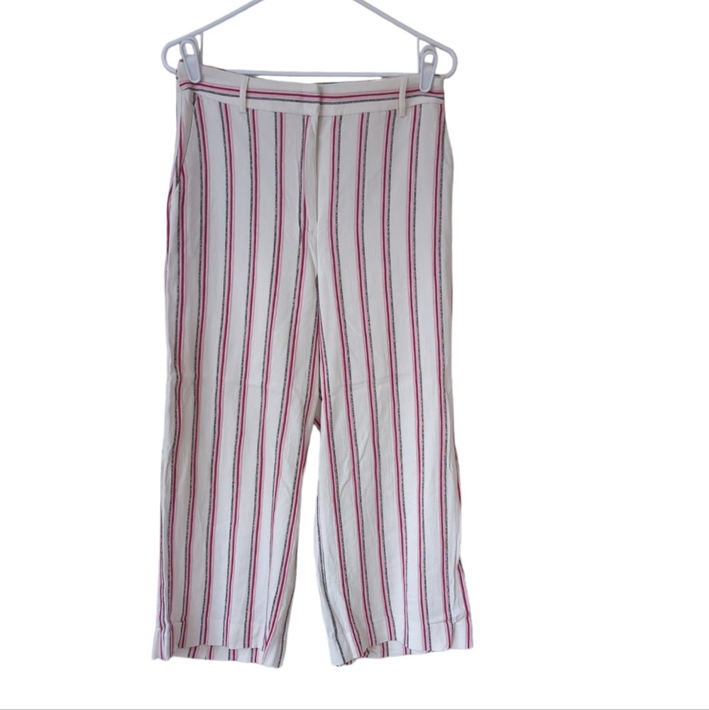 Express High Rise Cropped Stripe Culottes 10R Ivory Pink Black